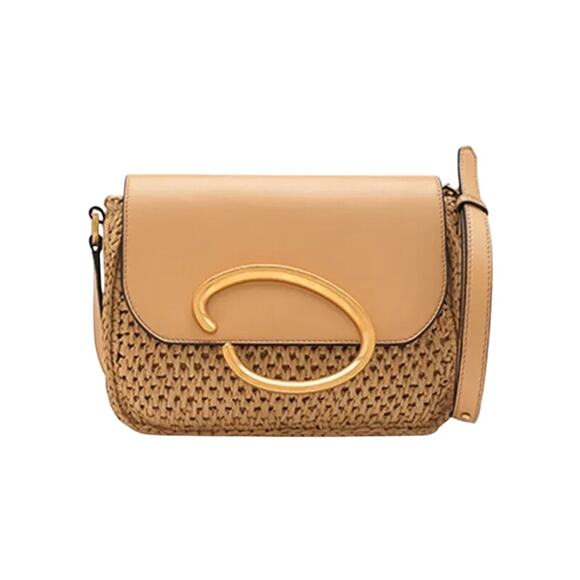 Oscar de la Renta NWT Oath Crochet Raffia Crossbody in Natural - Picture 1 of 16